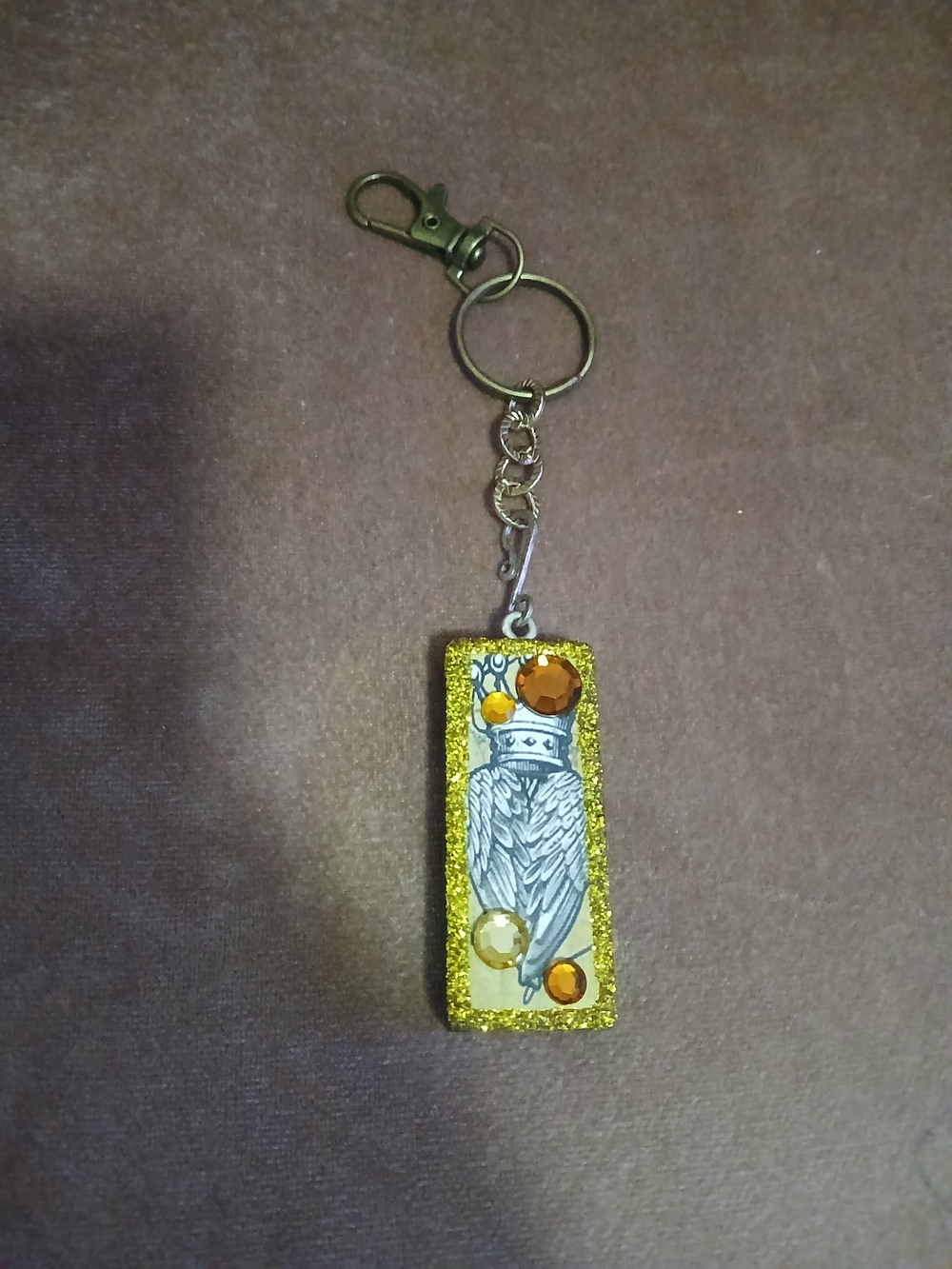 Handmade Domino Keychain with Gold Glitter Accent